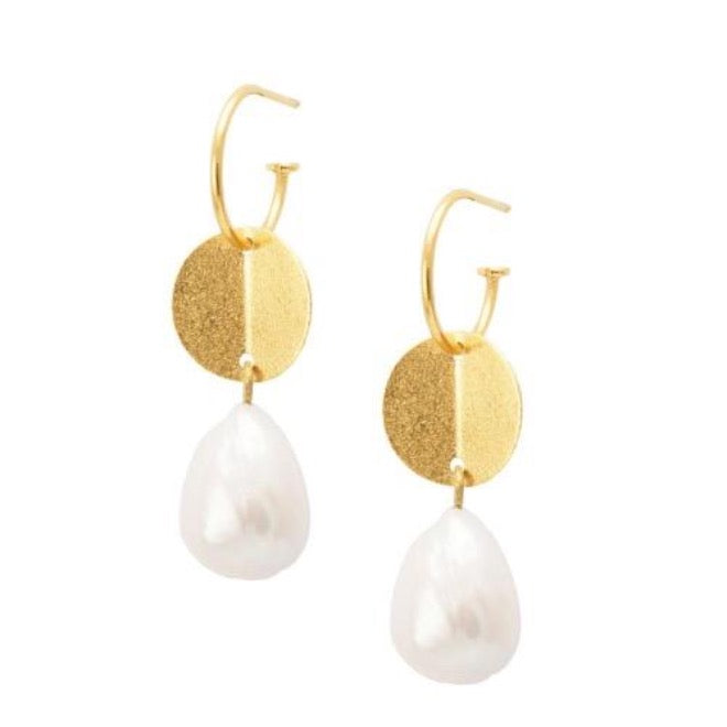 Stine A - Lang Twisted Ørering m. Baroque Perle i Sølv