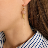 Creoles with peach moonstone, feather and chain in silver
