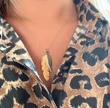 Feather pendant large rhodium plated