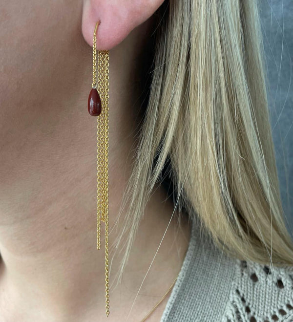 Stonedrops ørering med rød jaspis og kæder