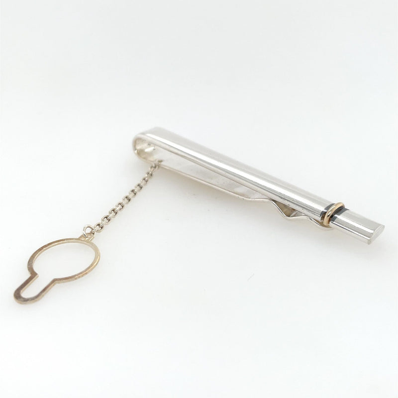 Tie clip with 14K gold and safety chain