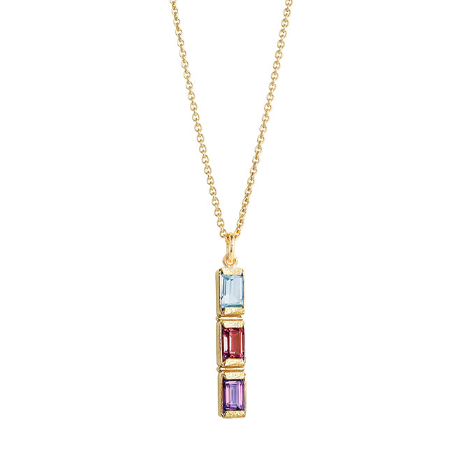 Square pendant with 3 mixed stones