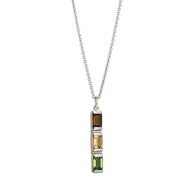 Square pendant with 3 mixed stones