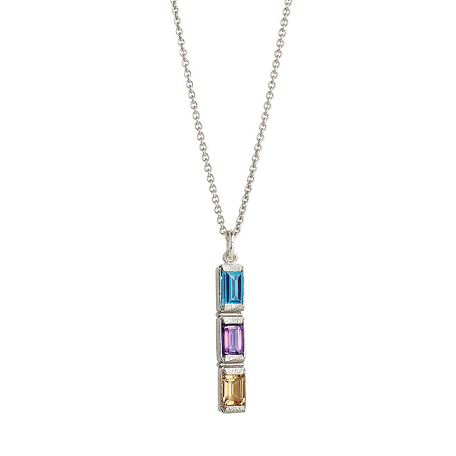 Square pendant with 3 mixed stones