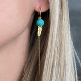 Creoles with turquoise, feather and chain in silver