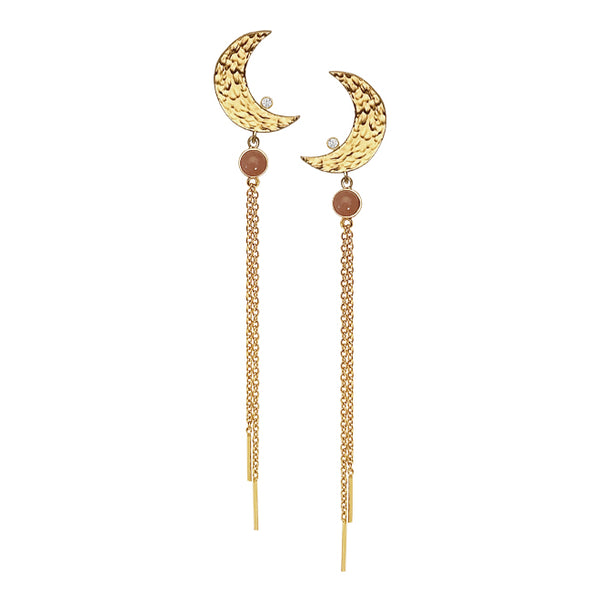 MOON earring with aventurine, diamond and chains