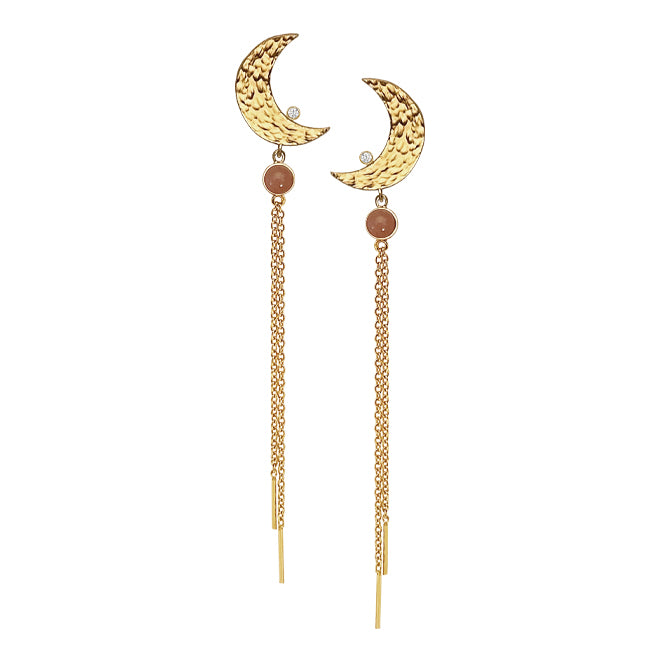 MOON earring with aventurine, diamond and chains