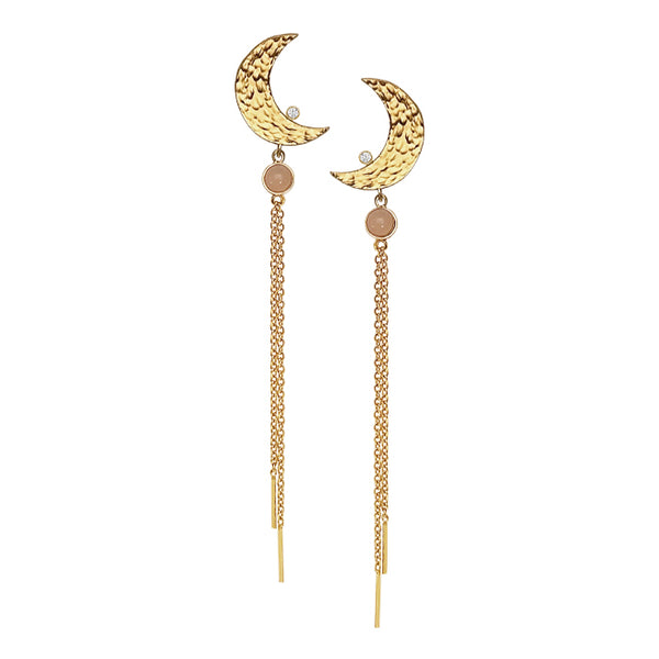 MOON earring with moonstone, diamond and chains