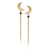 MOON earring with red jasper, diamond and chains