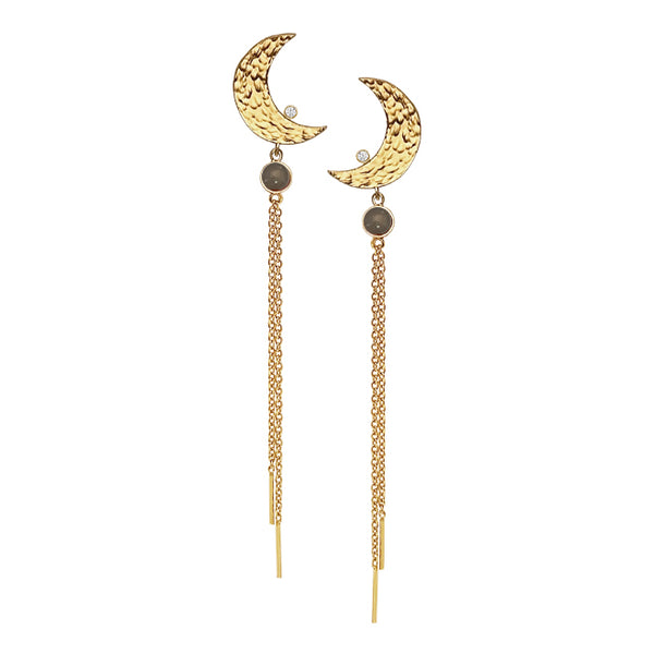 MOON earring with moonstone, diamond and chains