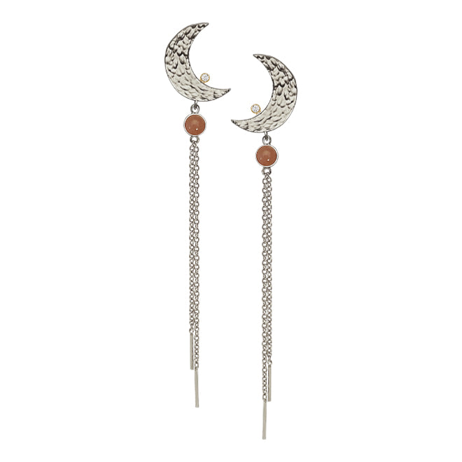 MOON earring with aventurine, diamond and chains