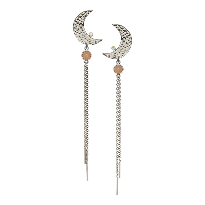 MOON earring with moonstone, diamond and chains