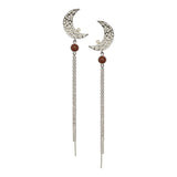 MOON earring with red jasper, diamond and chains