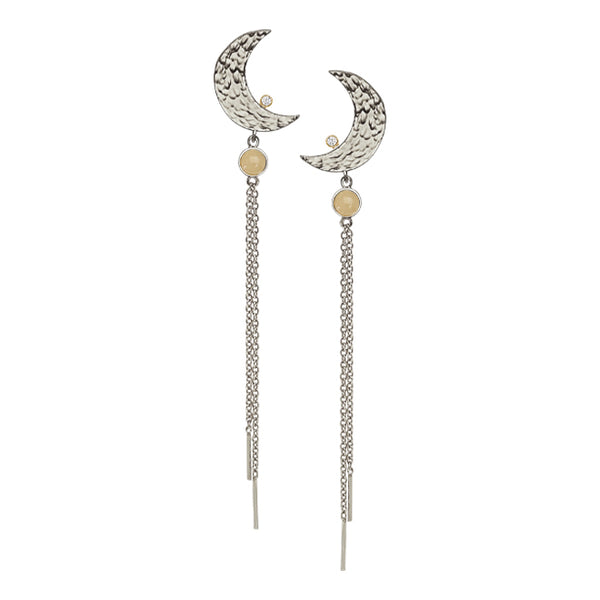 MOON earring with aventurine, diamond and chains