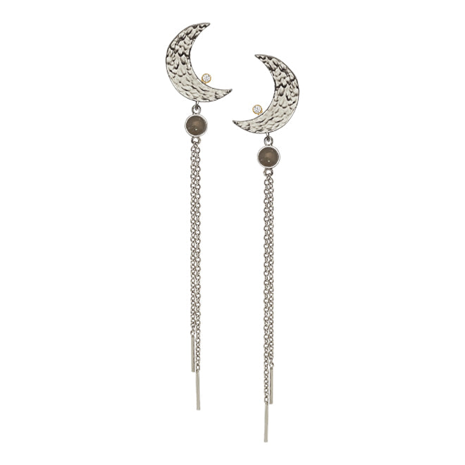 MOON earring with moonstone, diamond and chains