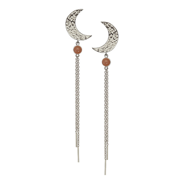 MOON earring with aventurine and chains