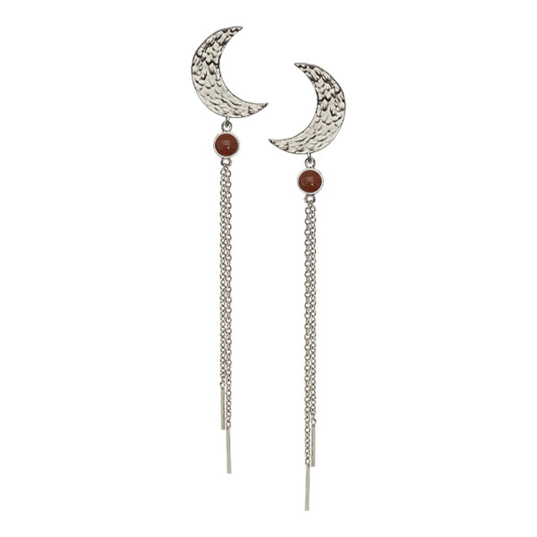 MOON earring with red jasper and chains