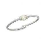Silver bangle with zirconia and pearl
