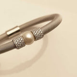 Silver bracelet with zirconia and pearl
