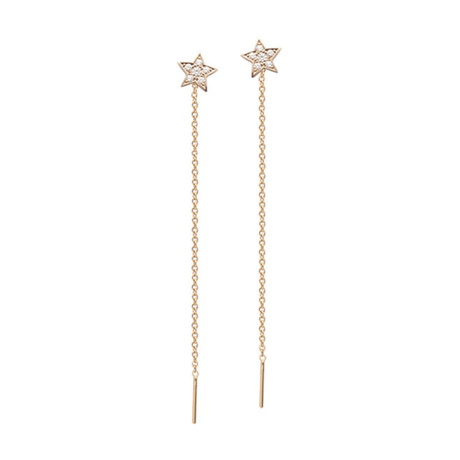 Star earring with chain in 14K gold