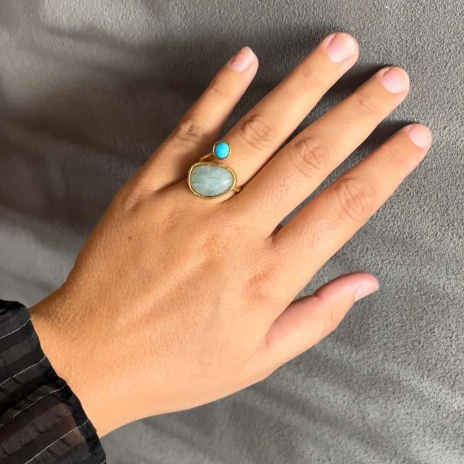 KOLO Ring with Aquamarin and Turquoise