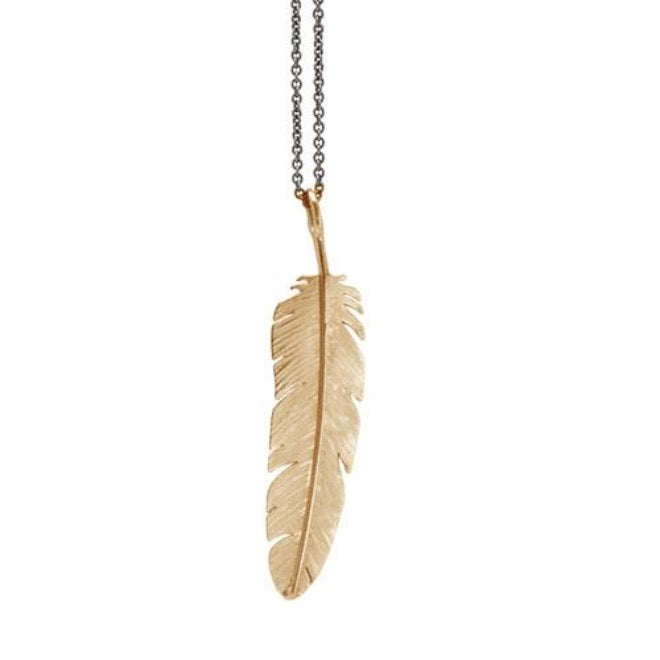 Feather pendant large goldplated