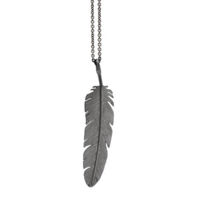 Feather pendant large oxidized