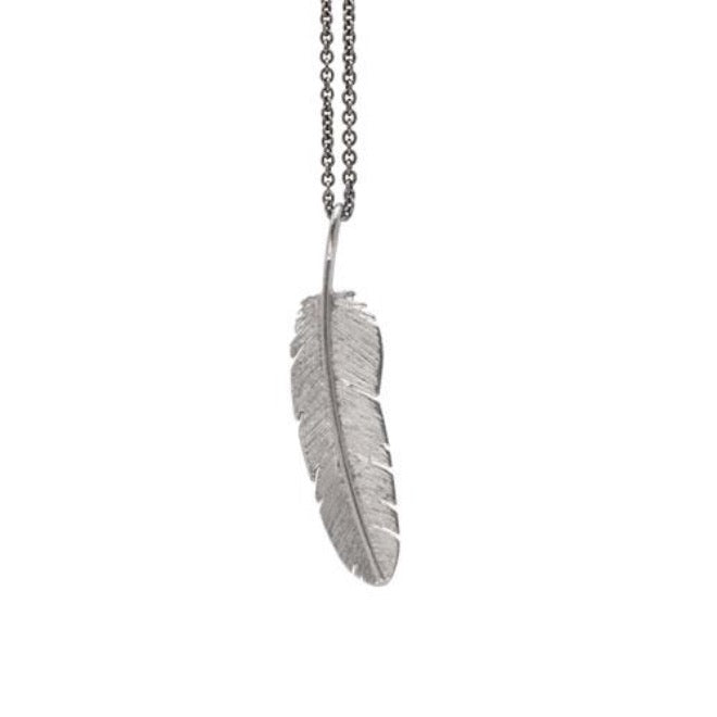 Feather pendant medium rhodium plated