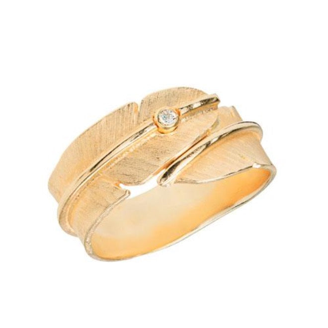 Feather ring 14K Gold with diamond