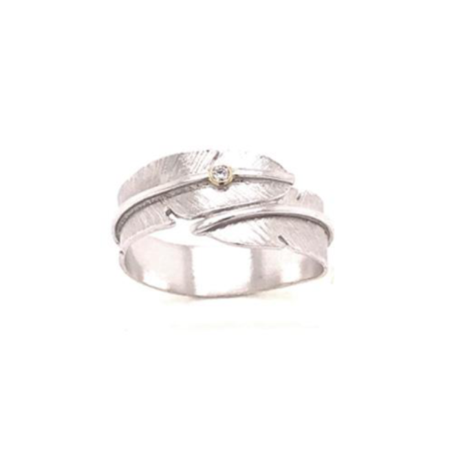 Feder Ring klein mit Diamant